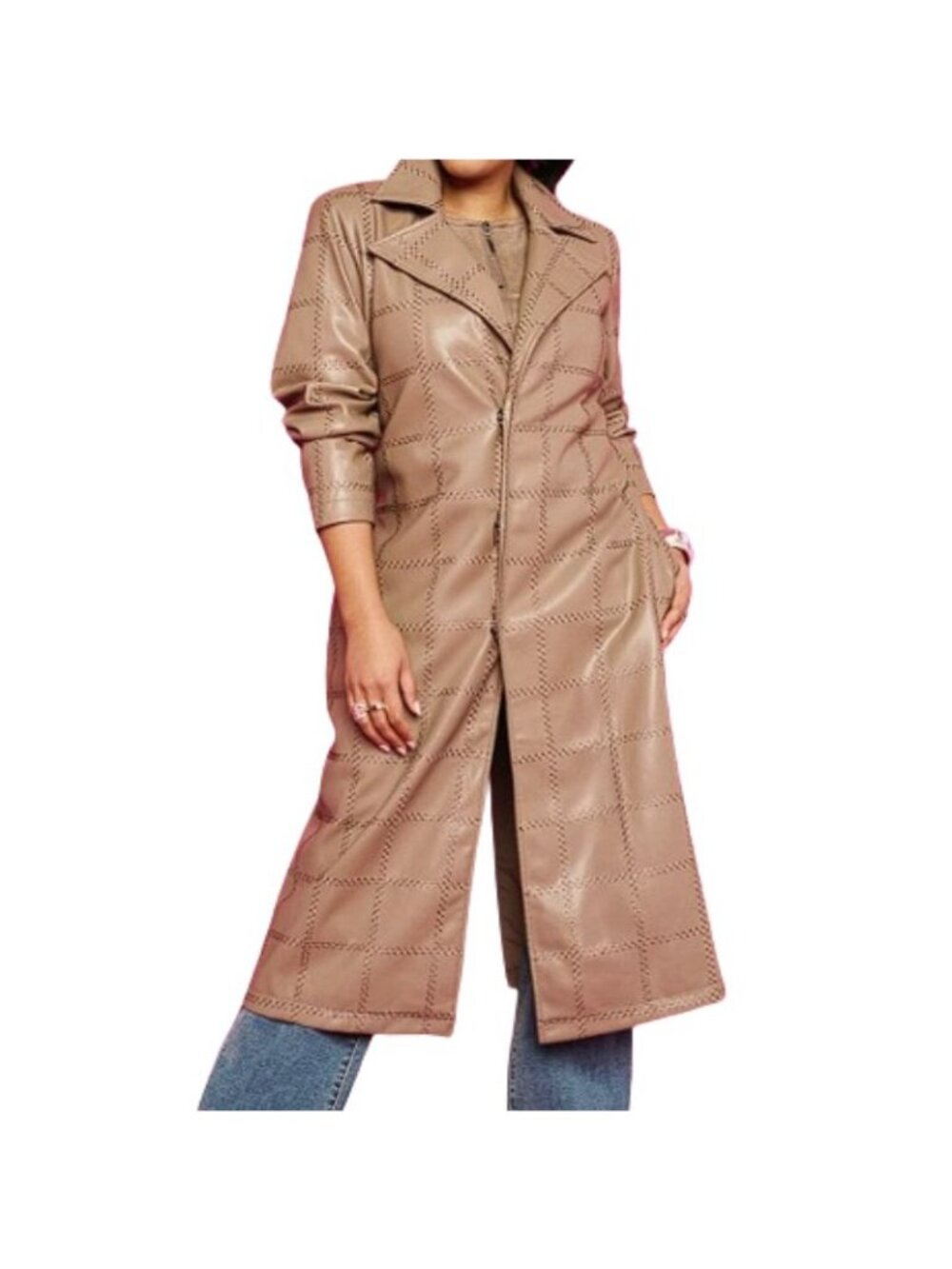 GREY by Jhoan Sebastian Grey Womens Taupe Faux Leather Trench Coat XL XLARGE